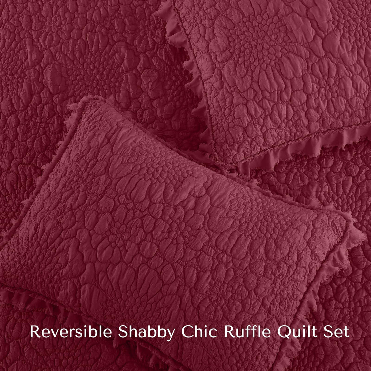 Shabby Chic Quilt Set, Burgundy, 68x86 inches