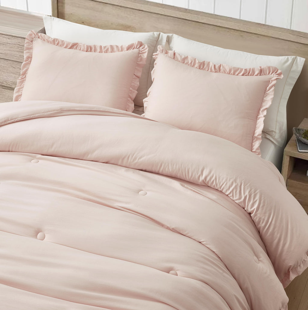 Nora Blush Ruffle Comforter Set, 3-Pieces