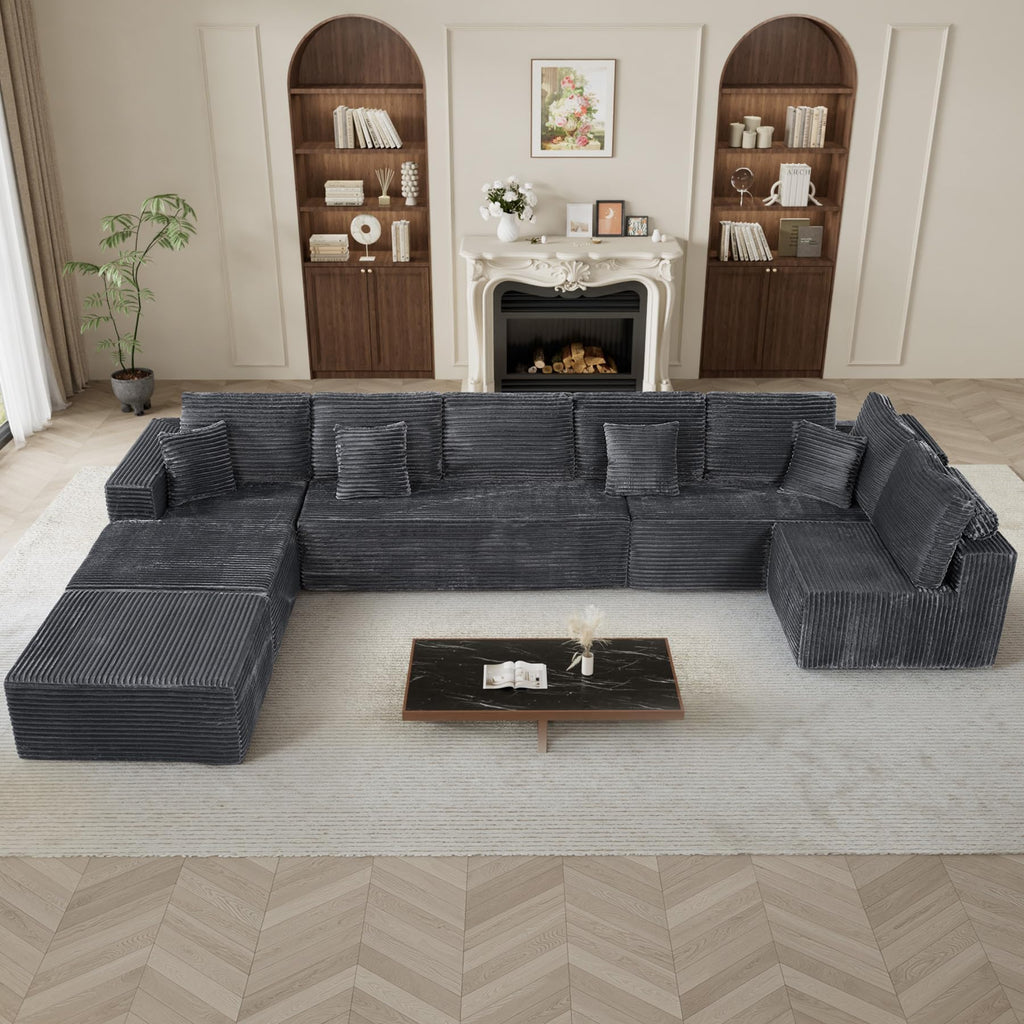 177" U-Shaped Boneless Cloud Modular Sectional Sofa, Dark Gray