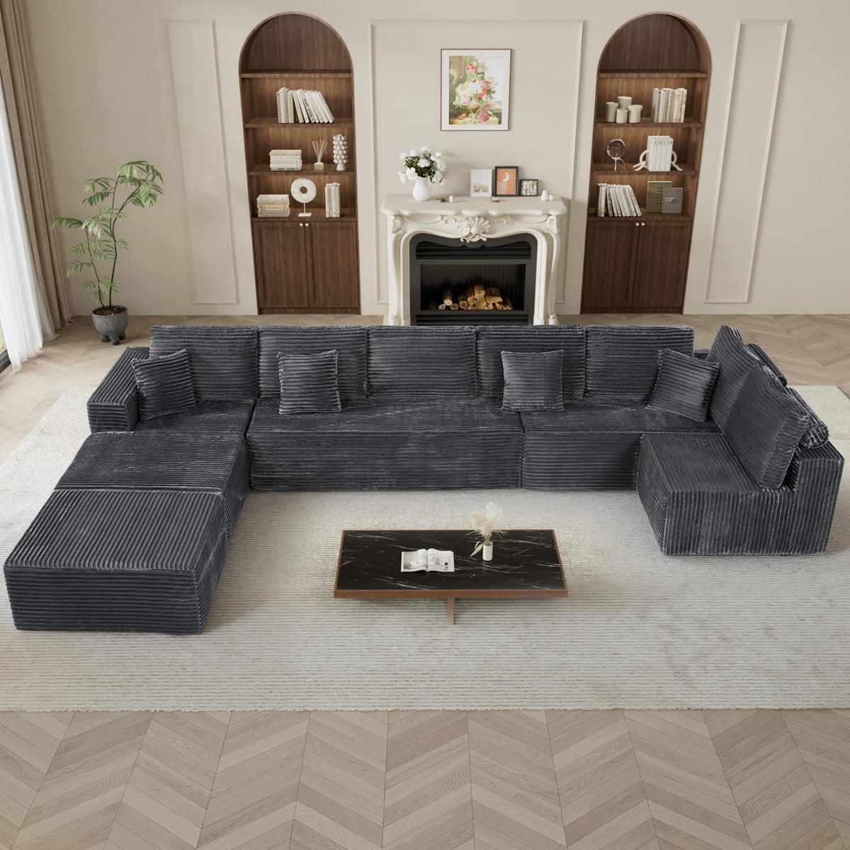 177" U-Shaped Boneless Cloud Modular Sectional Sofa, Dark Gray