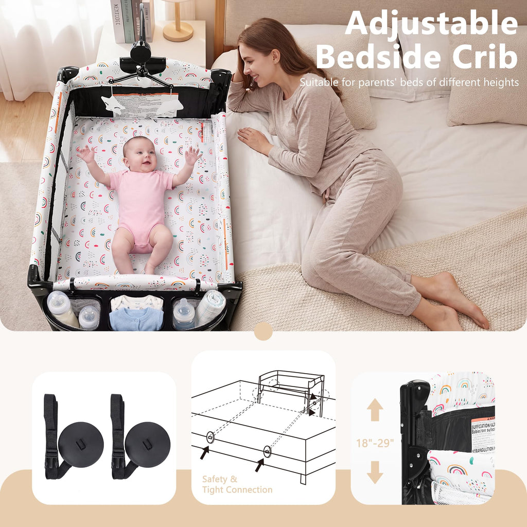 4 in 1 Portable Baby Playard, Baby Bedside Crib, Multicolour