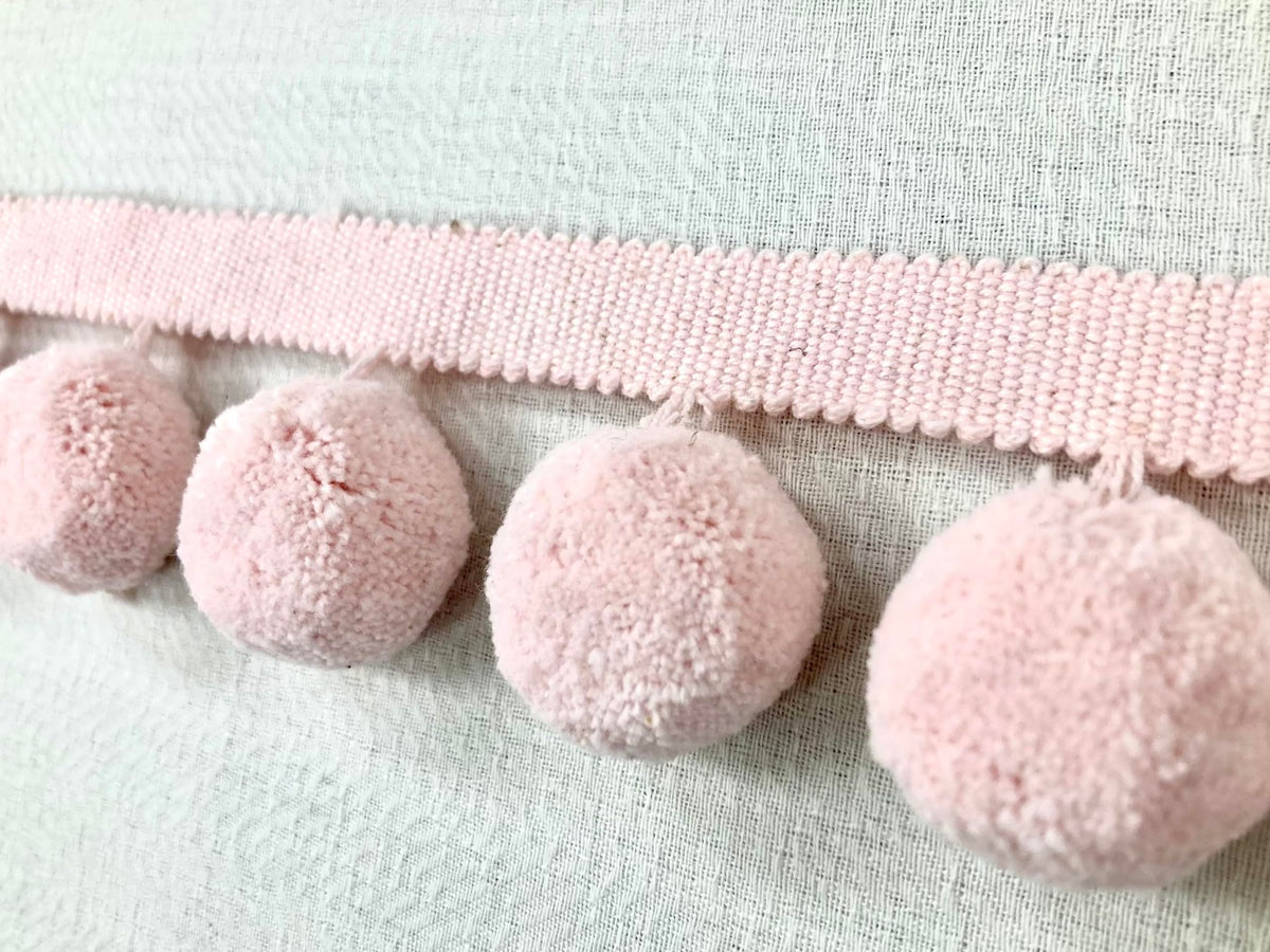 Baby Pink Linen Jumbo Designer Pom Pom Fringe 2.25" Width Trim 24 Handmade Pom Pom's Per Yard 1.25" Diameter per Pom