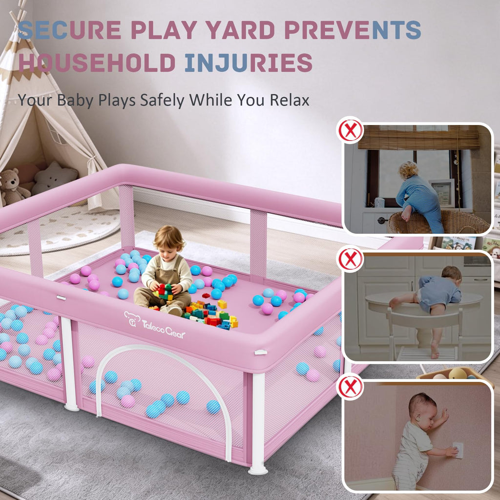 Foldable Baby Playpen with Mat, 50"×71" F oldable P laypen for Babies and Toddlers, Indoor & Outdoor Kids Safety Play