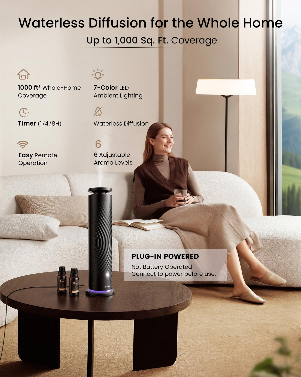 Waterless Essential Oil Diffuser, Starter Kit with 5 Oils