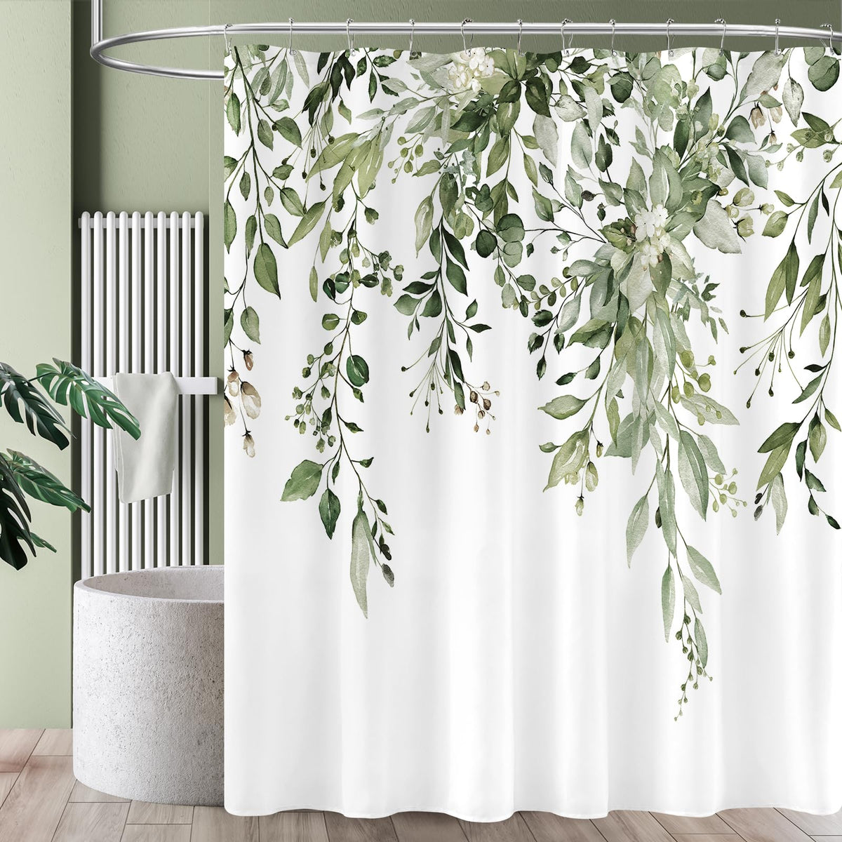 Long Eucalyptus Shower Curtain 72 x 78 Inch, Olive Green