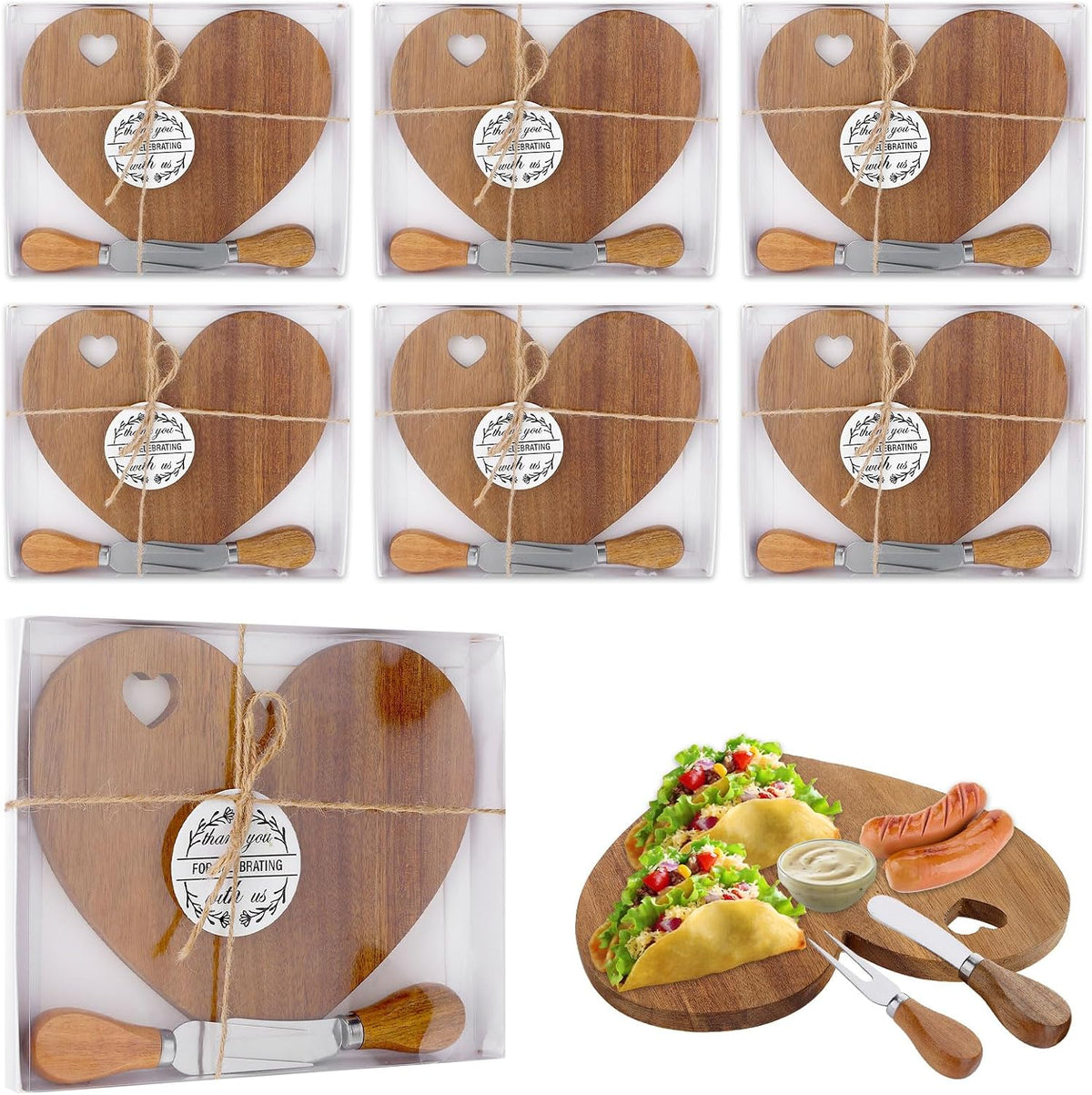 6 Sets Bridal Shower Favors Mini Charcuterie Boards Heart Cutting Board Cheese Small Charcuterie Boards Knives Wood