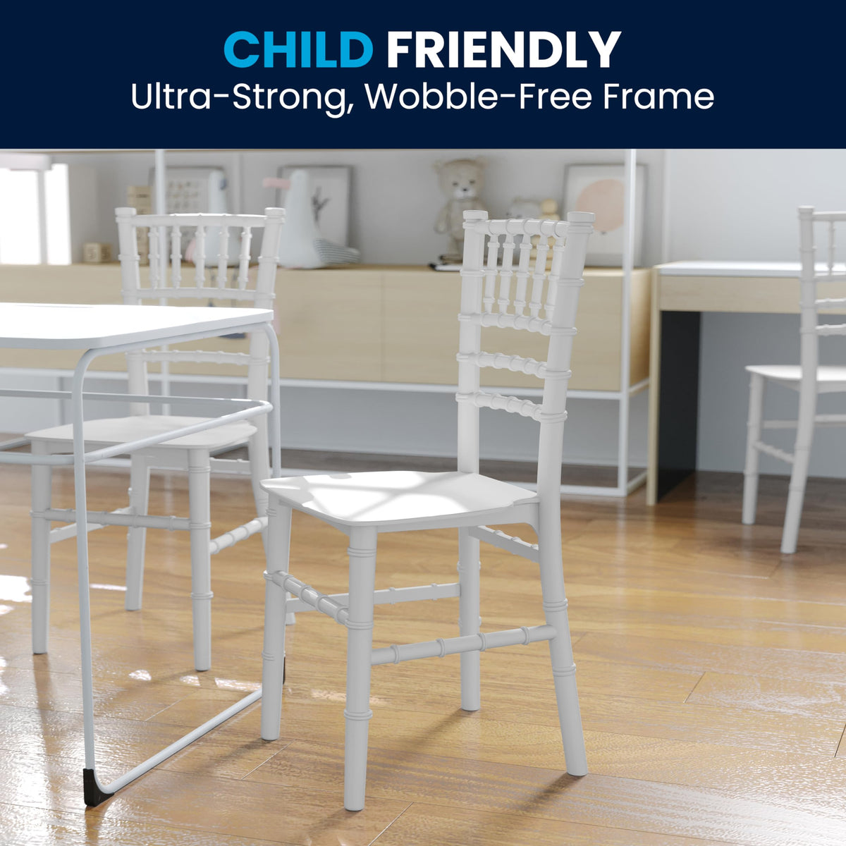 Child Size White Chiavari Chair - Durable Resin Kids Chair for Weddings, Parties & Everyday Use