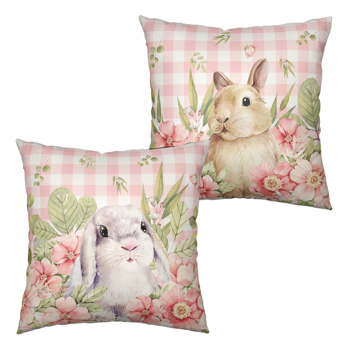 Easter Bunny Pillow Covers 24x24 Set of 2 Spring Floral Decorative Pillowcase Cute Rabbit Cotton Linen Cushion Case