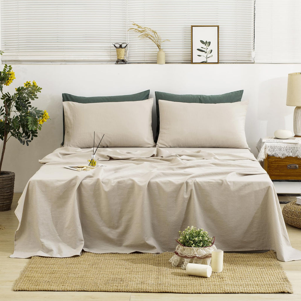 100% French Linen Sheets Bed Sheets 4Pcs, 16" Deep Pocket