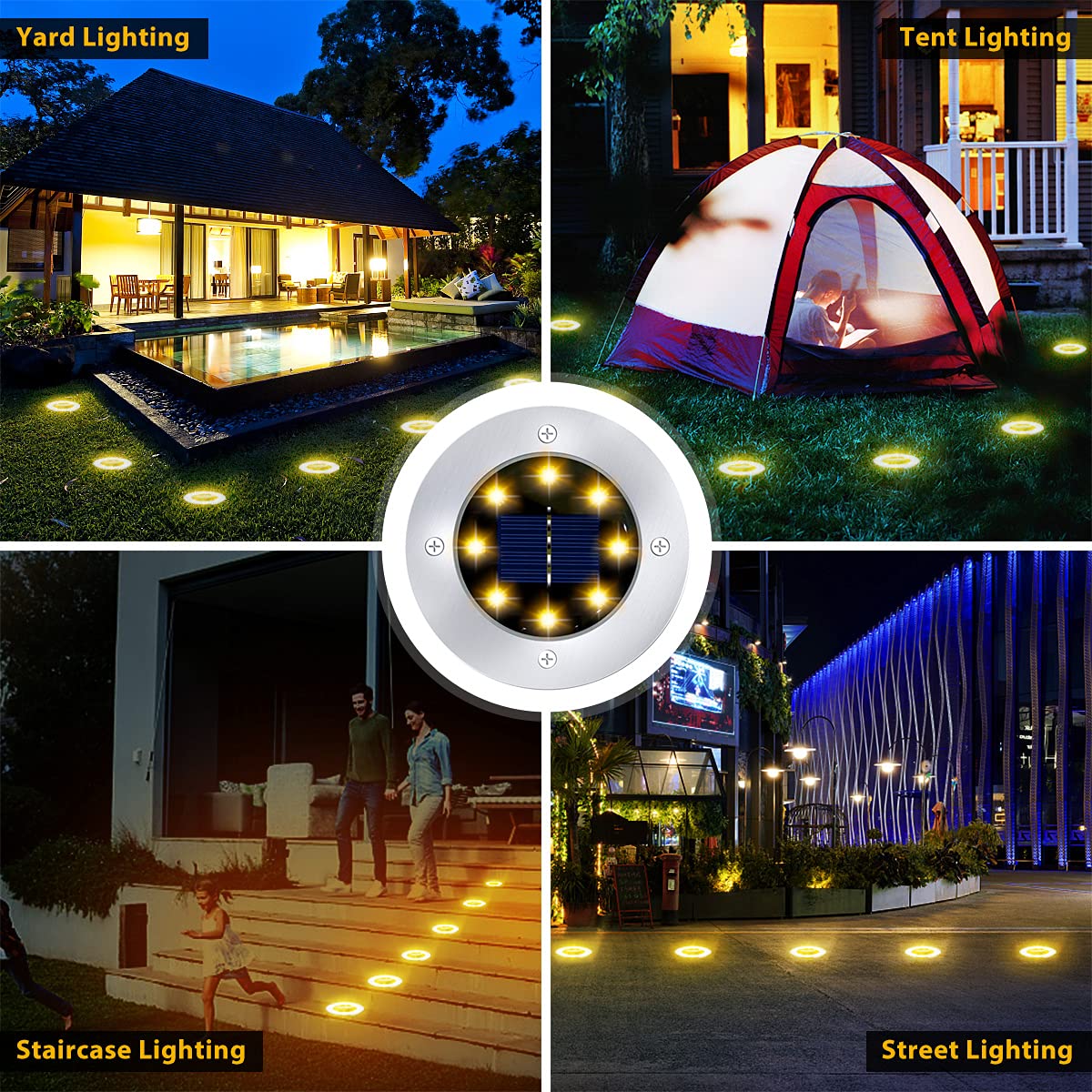 12 Pack 8LED Solar Garden Lights Outdoor Waterproof Sidewalk Disk Bright In-Ground Landscape Lighting for Lawn Patio
