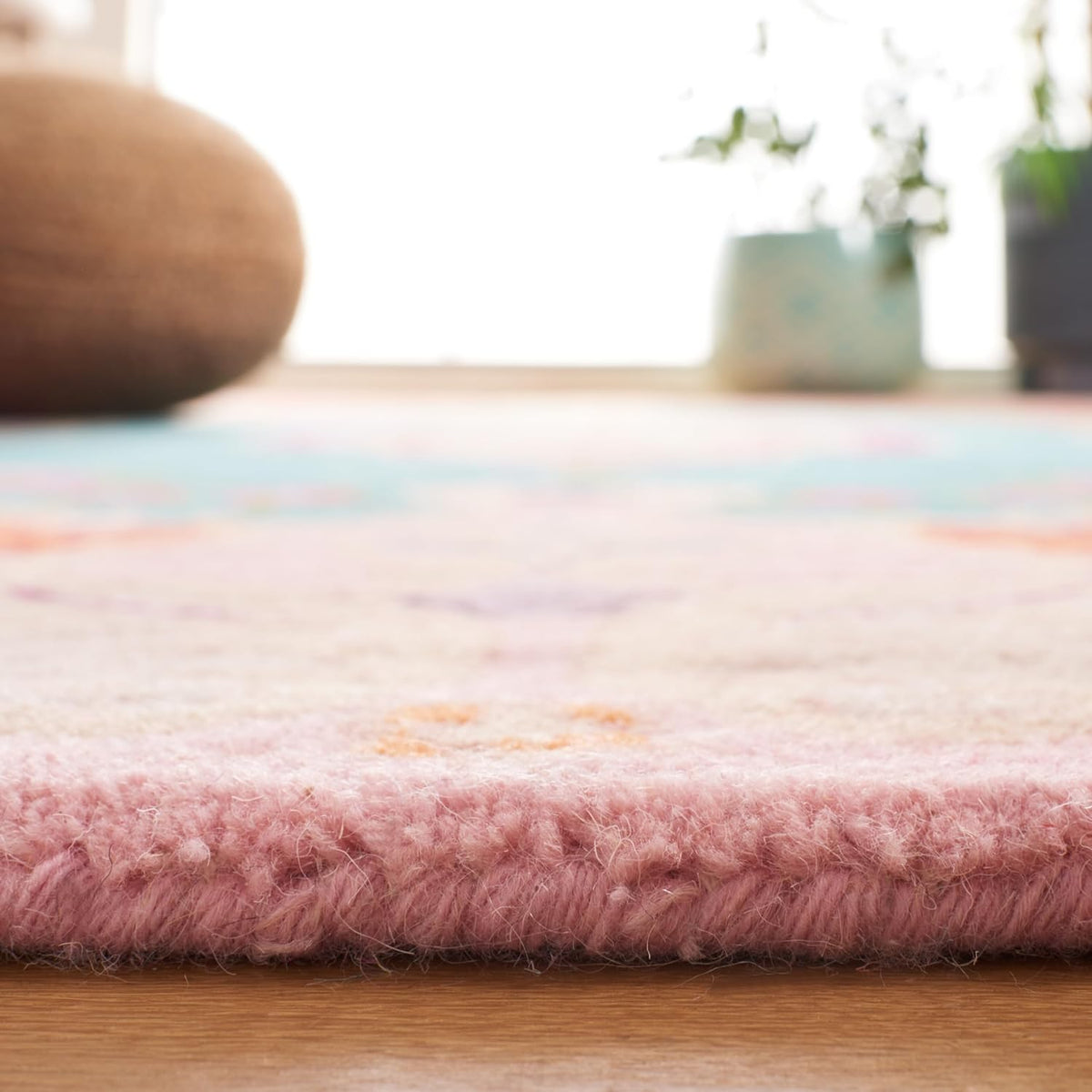 Bellagio Area Rug, Blue & Pink, Handmade Medallion Wool