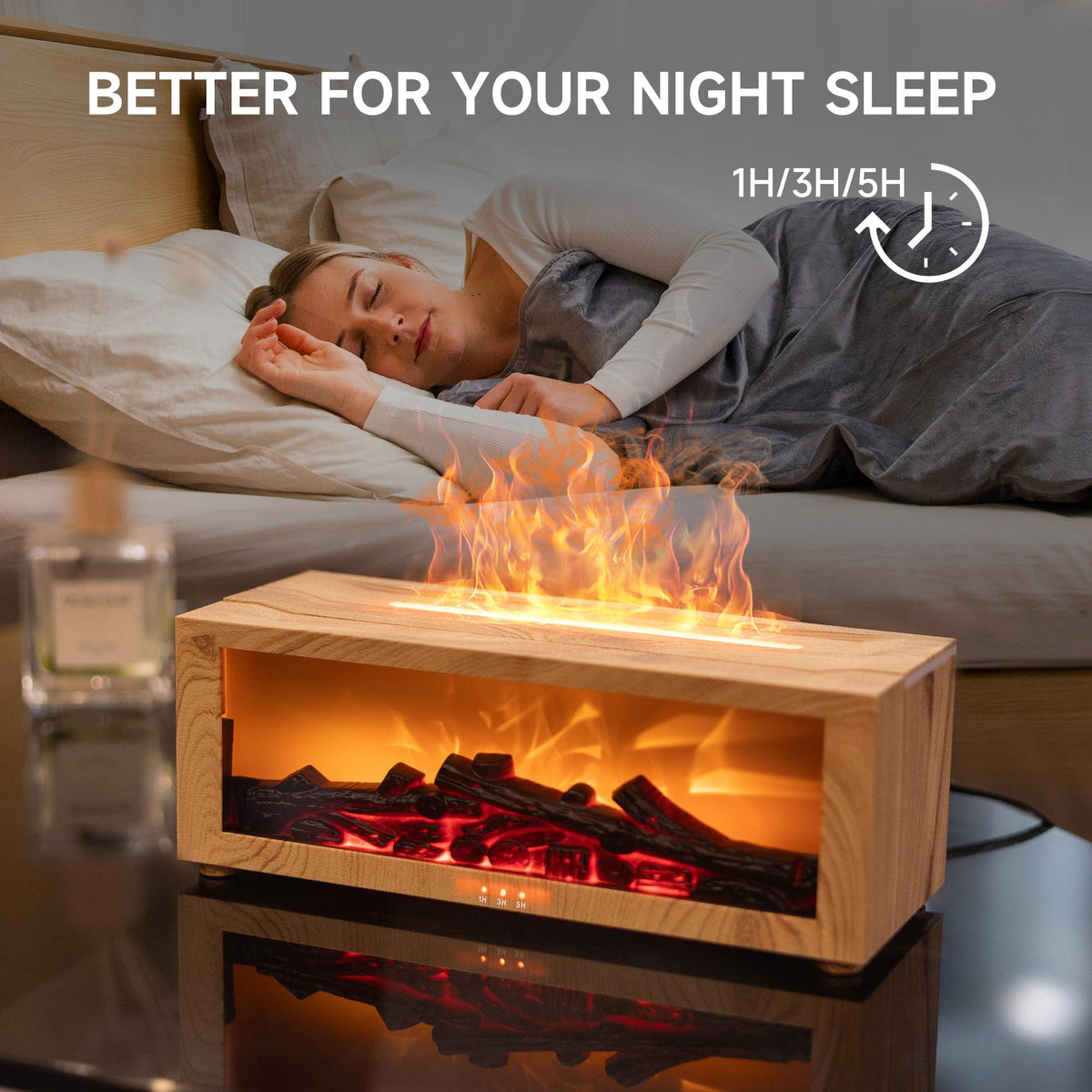 Essential Oil Diffuser Humidifier with Fireplace Flame Effect