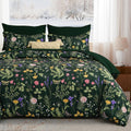Dark Green Floral Queen Comforter Set, 7-Piece Bed in a Bag