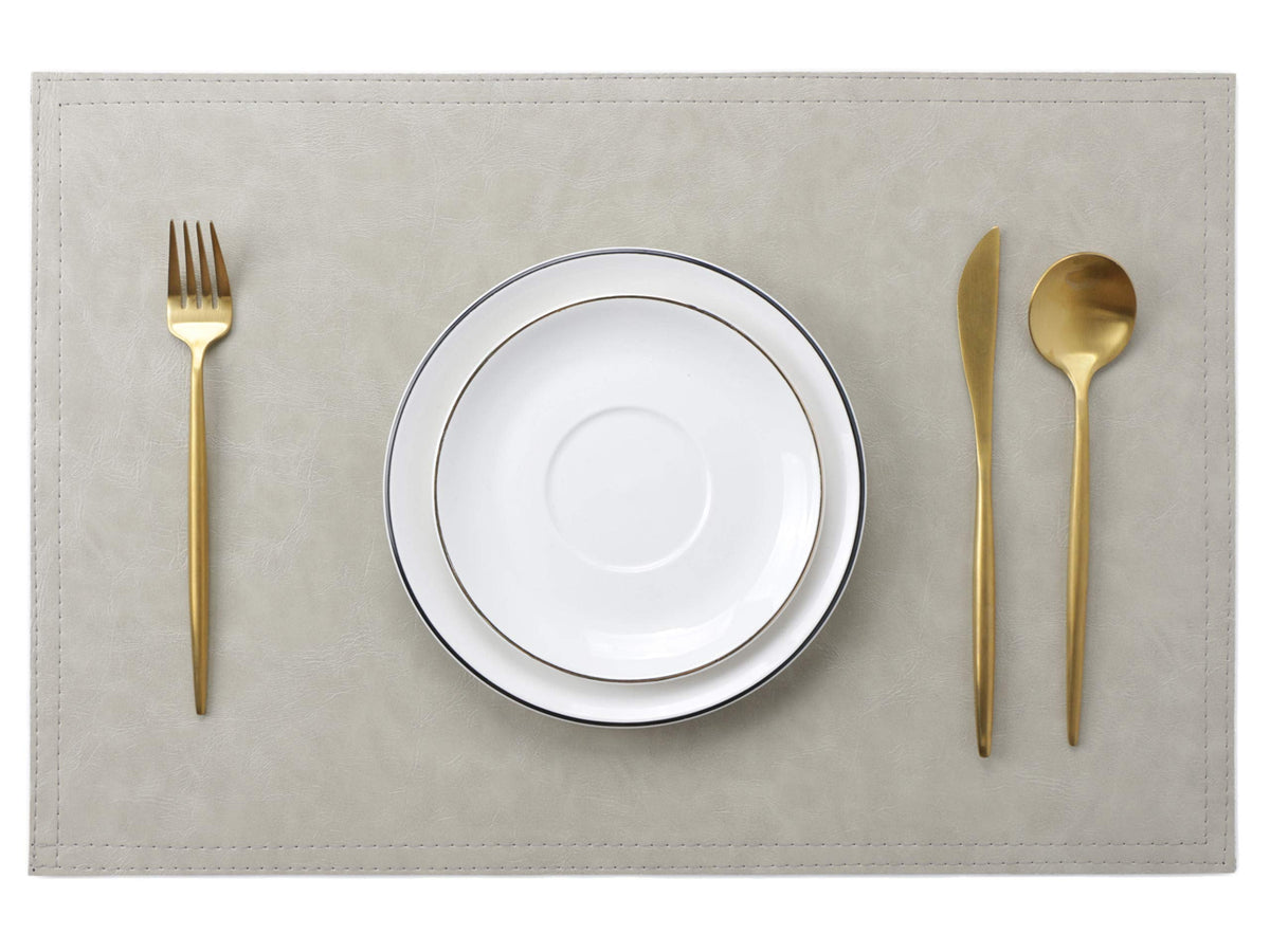Waterproof PU Placemats,Set of 8, Faux Leather Dining Table Mat, Easy to Wipe Off Scrub Vinyl Mat, Heat & Stain
