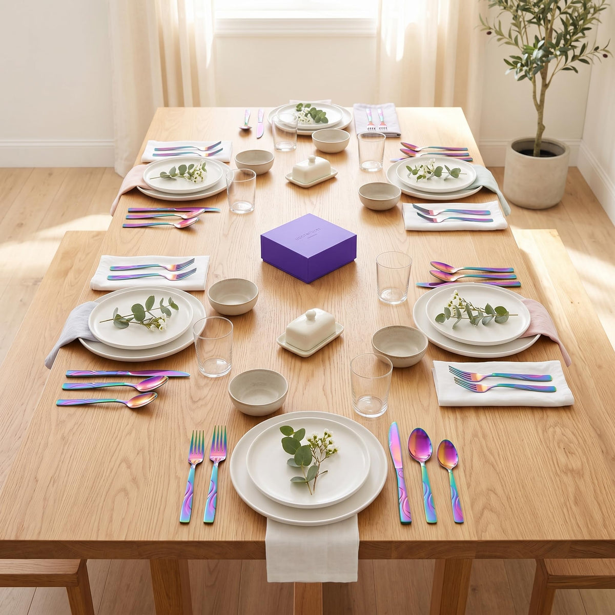 60-Piece Rainbow Silverware Set for 12, Stainless Steel Cutlery Set