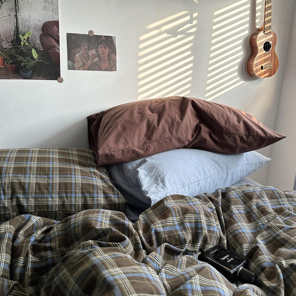 Vintage Buffalo Plaid Duvet Cover Set - 3 Piece Washed Cotton Bedding Set with Grid Pattern, Soft &