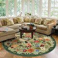 6ft Round Washable Area Rug Green Boho Floral Bedroom