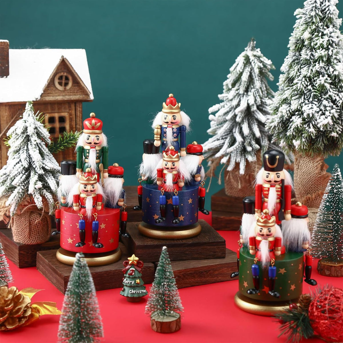 3 Pcs Nutcracker Soldier Music Box Wooden Clockwork Soldier Figures