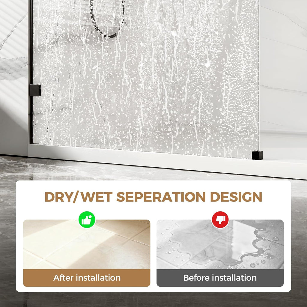 Shower Glass Panel Fixed Shower Screen, 32” W x 78” H 3/8” 10mm Single Frameless Shower Doors for Walk in Shower with Clear Tempered Glass Explosion-Proof Film for Bathroom, Matte Black Hardware