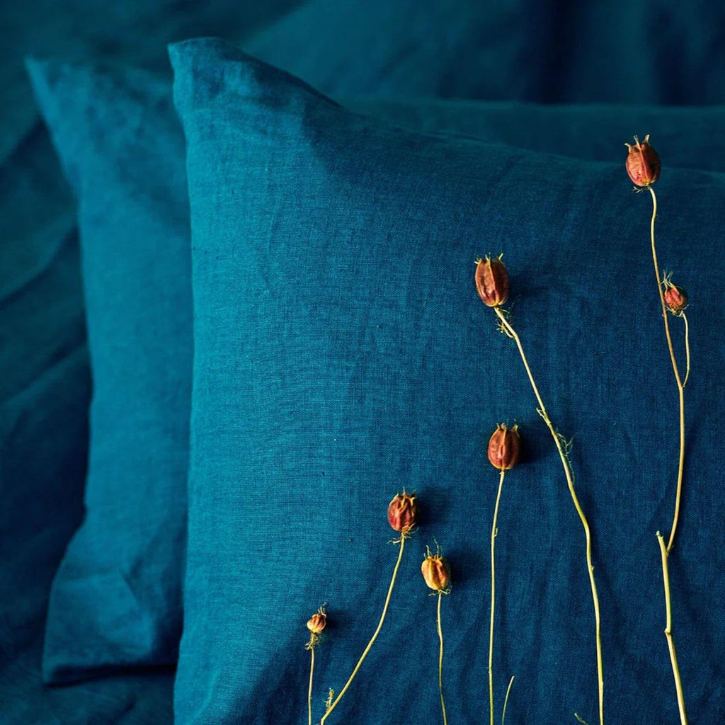 Teal Blue Linen Duvet Cover, Stonewashed Flax Bedding Midweight Natural Linen Comforter Cover