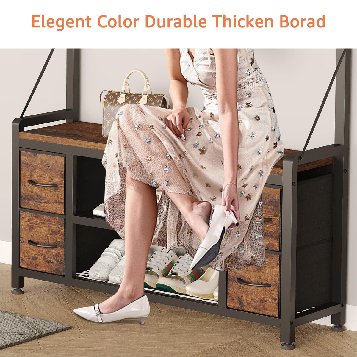 39" Hall Tree with Storage Coat Rack freestanding Entryway Furniture Bench, 5 in 1 Design Front Door Shoe Rack and