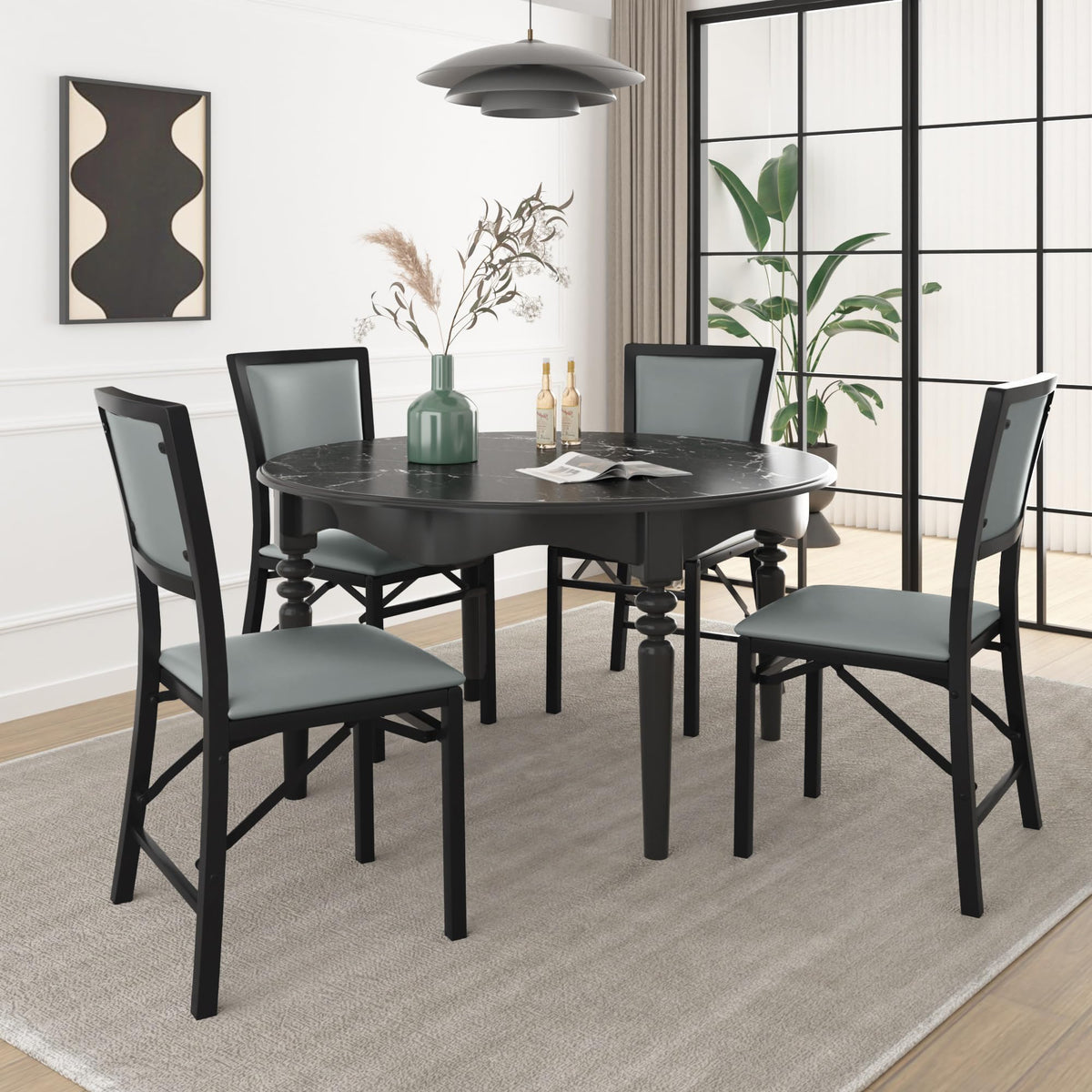 Folding Chairs Set of 4 with Cushion, Foldable Padded Seats with Heavy Duty Metal Frame /Dining/Living Room, No