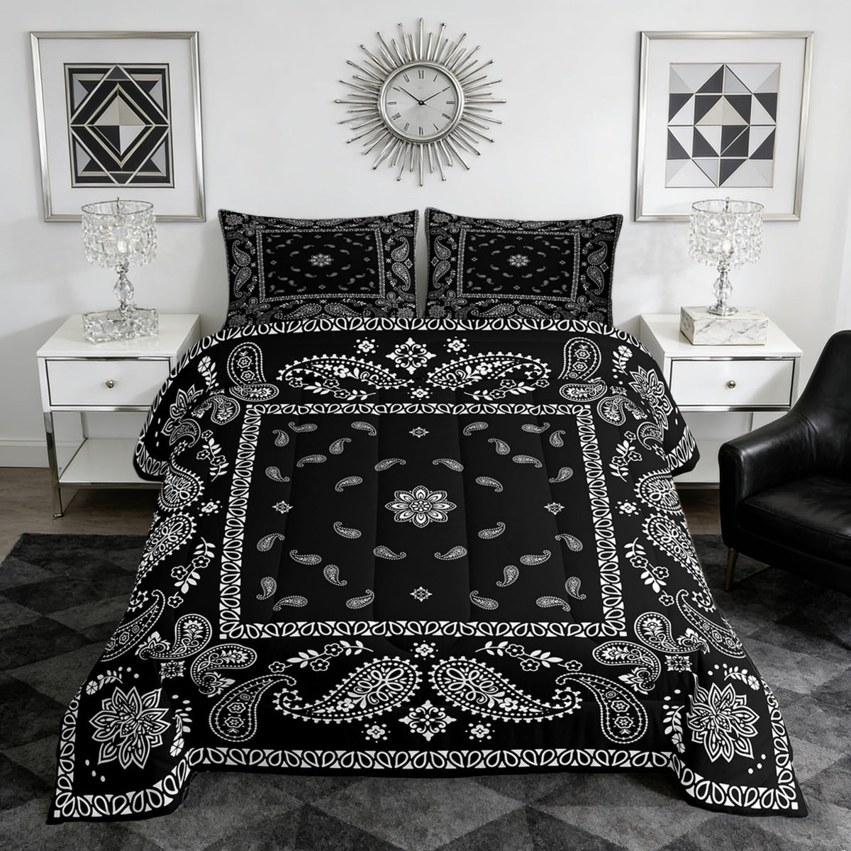 Paisley Flower Comforter Set Full Size, Boho Tribal Style Duvet Set Men Women Bedroom Decor, Traditional Datura Lotus