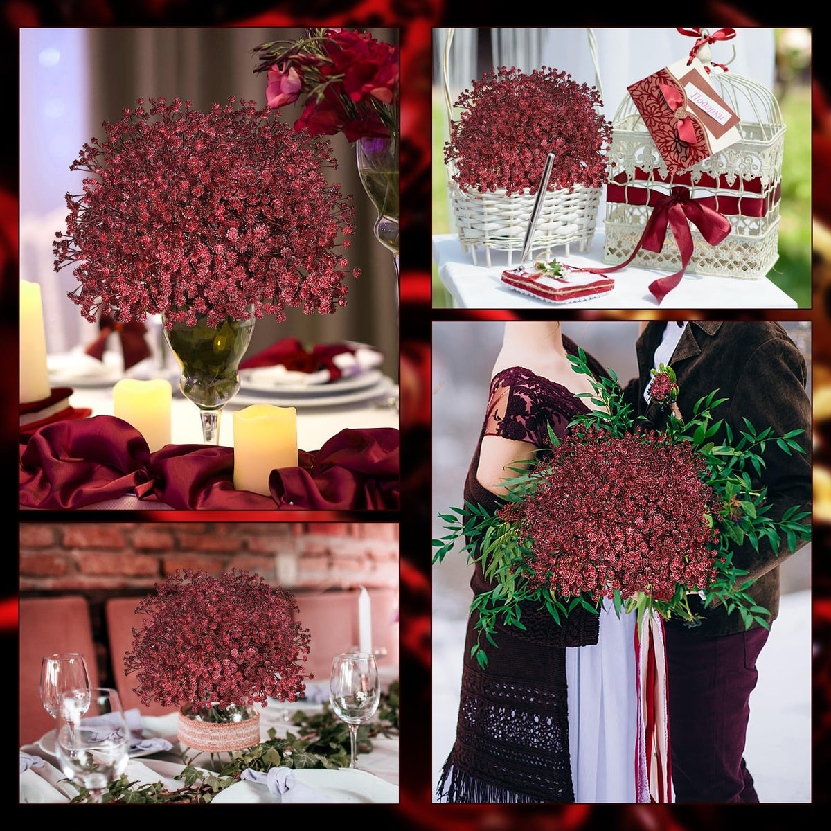 Baby's Breath Artificial Flowers, Maroon/Burgundy, 18pcs
