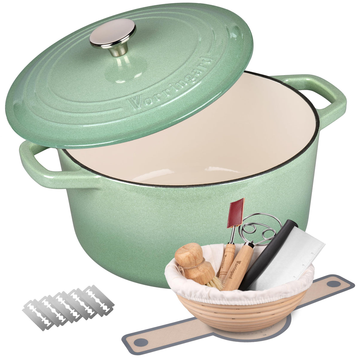 Enameled Cast Iron Dutch Oven Pot with Lid, for Bread Baking, Round Bread Oven- include Sourdough Bread Baking