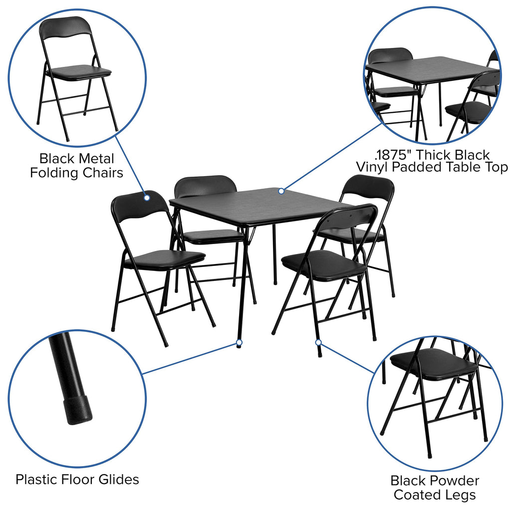 Madison 5-Piece Folding Card Table and Chair Set, Black