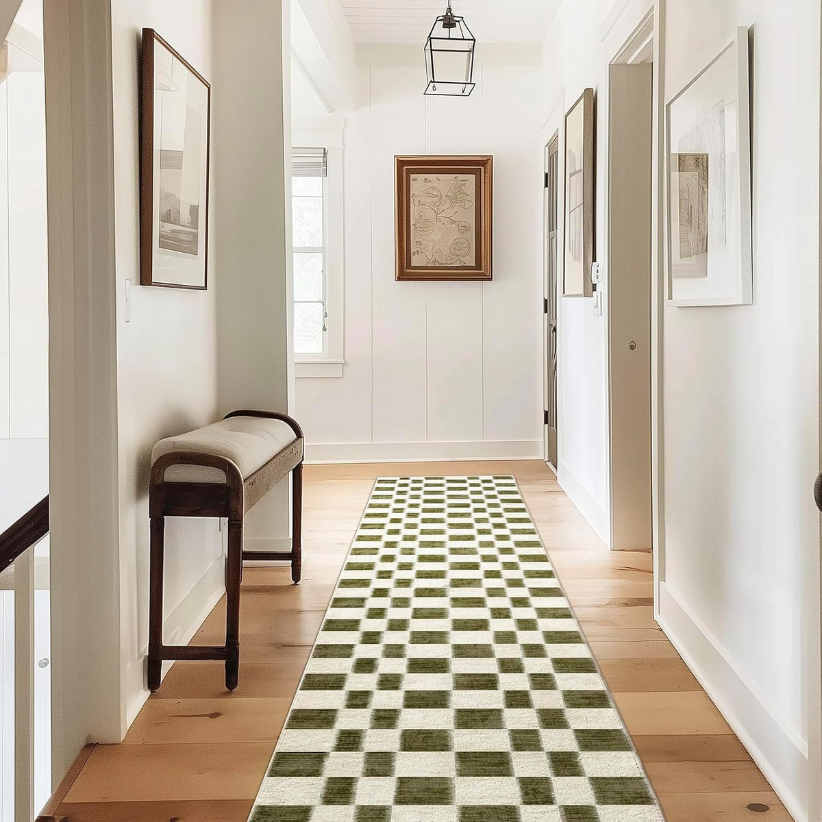 Checkered Plaid Area Rug, Soft Fuzzy Faux Wool Rugs Washable Anti Slip Rugs Long Runner Carpet for Entryway