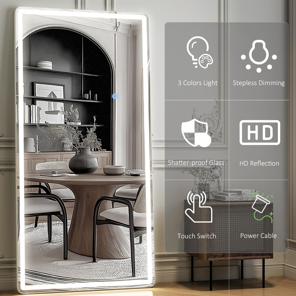 34x76 inch Full Length Mirror with Lights, LED Full Body Mirrors
