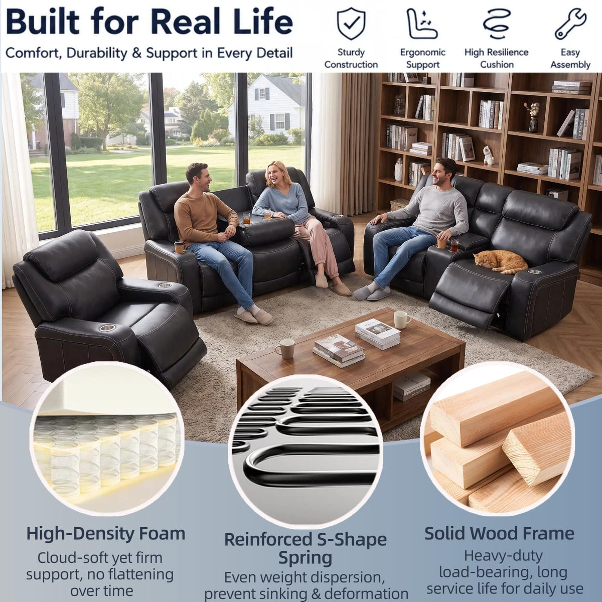 3 Piece Leather Power Reclining Sofa Set