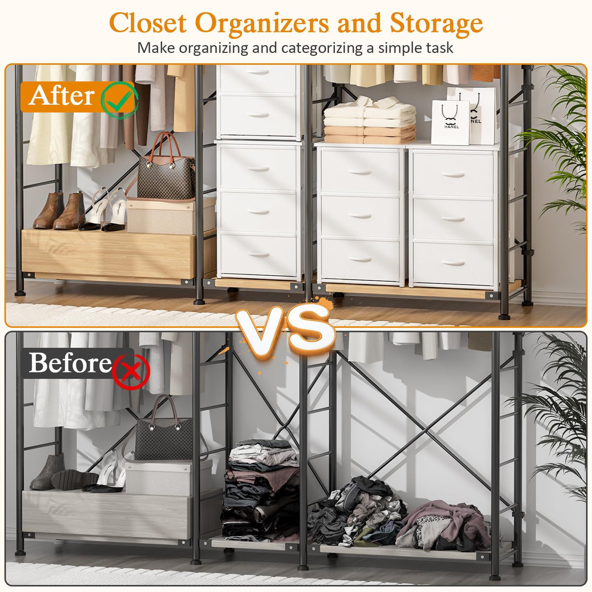 2-Pack Stackable Storage Drawers (6 Drawers Total), White Closet Drawers Organizer for Clothes with Wooden Top &