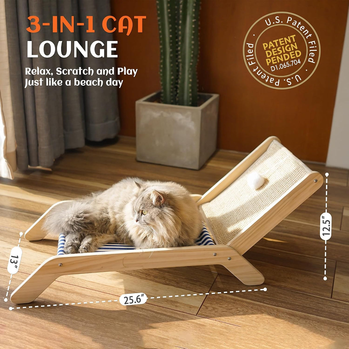 Cat Hammock with Coconut Palm Tree Scratching Post, Cozy Beach Chair Elevated Cat Beds, Original Lounger for Indoor