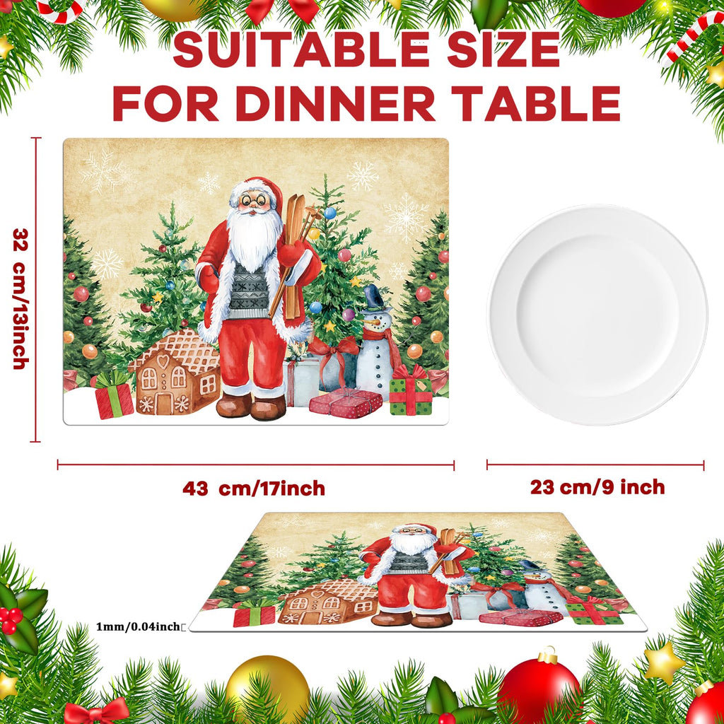 Christmas Placemats Set of 6 Retro Xmas Plastic Table Mat 17×13×0.04in