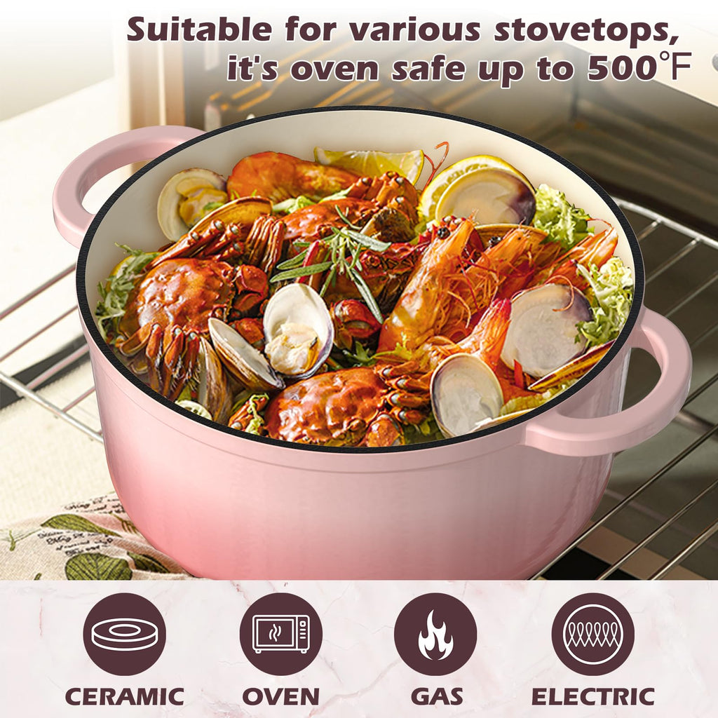 5QT Enameled Cast Iron Dutch Oven Pot with Lid, Heavy-Duty Cookware for Bread Baking, Braising, Stews, Roasting