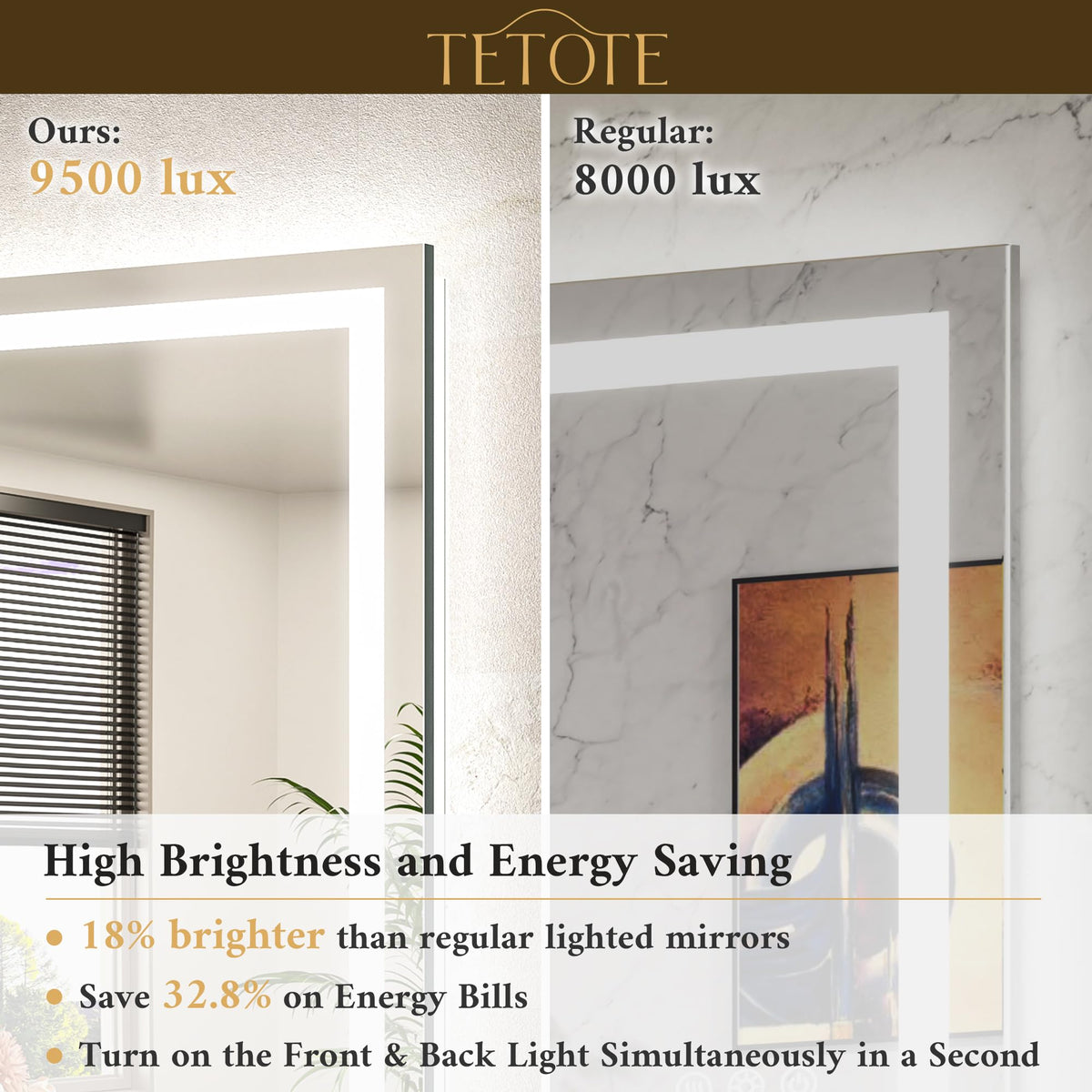 60 x 36 LED Lighted Bathroom Mirror with Lights Wall Mounted