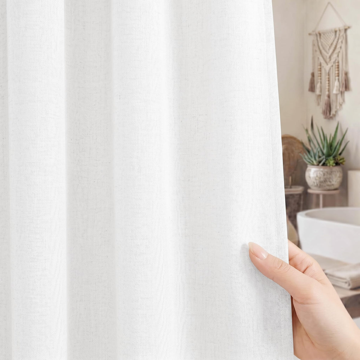 White Linen Farmhouse Bathroom Decor 72x72 Inches