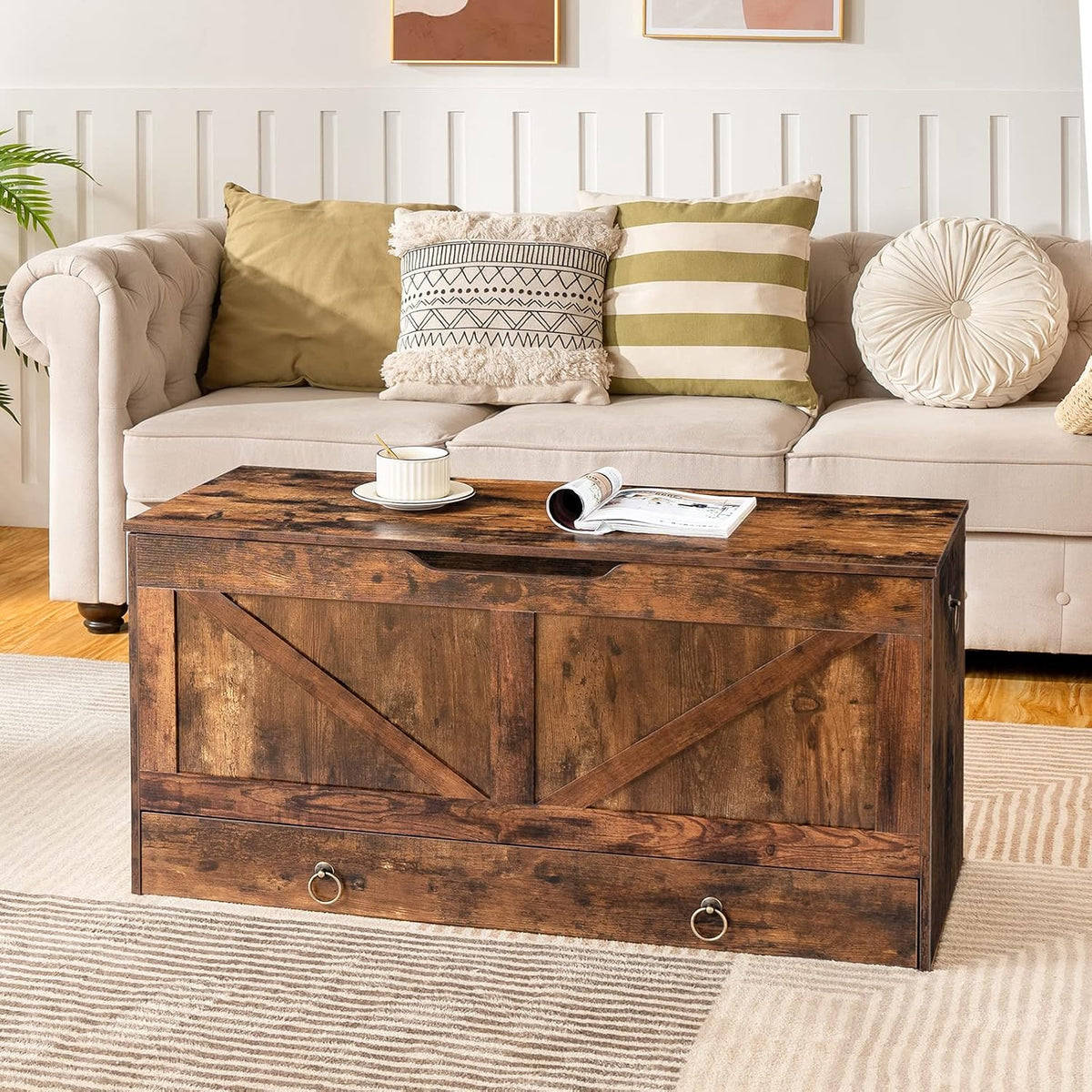 Storage Chest, 39.3" Toy Chest with Drawer, Wooden Storage Bench, Sturdy Entryway Bench Supports 220 lb, Shoe Bench