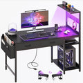 40 Inch Small Gaming Desk with Drawers & Led Lights & Storage Bag, Black | Reversible Storage Shelf, Power Outlets