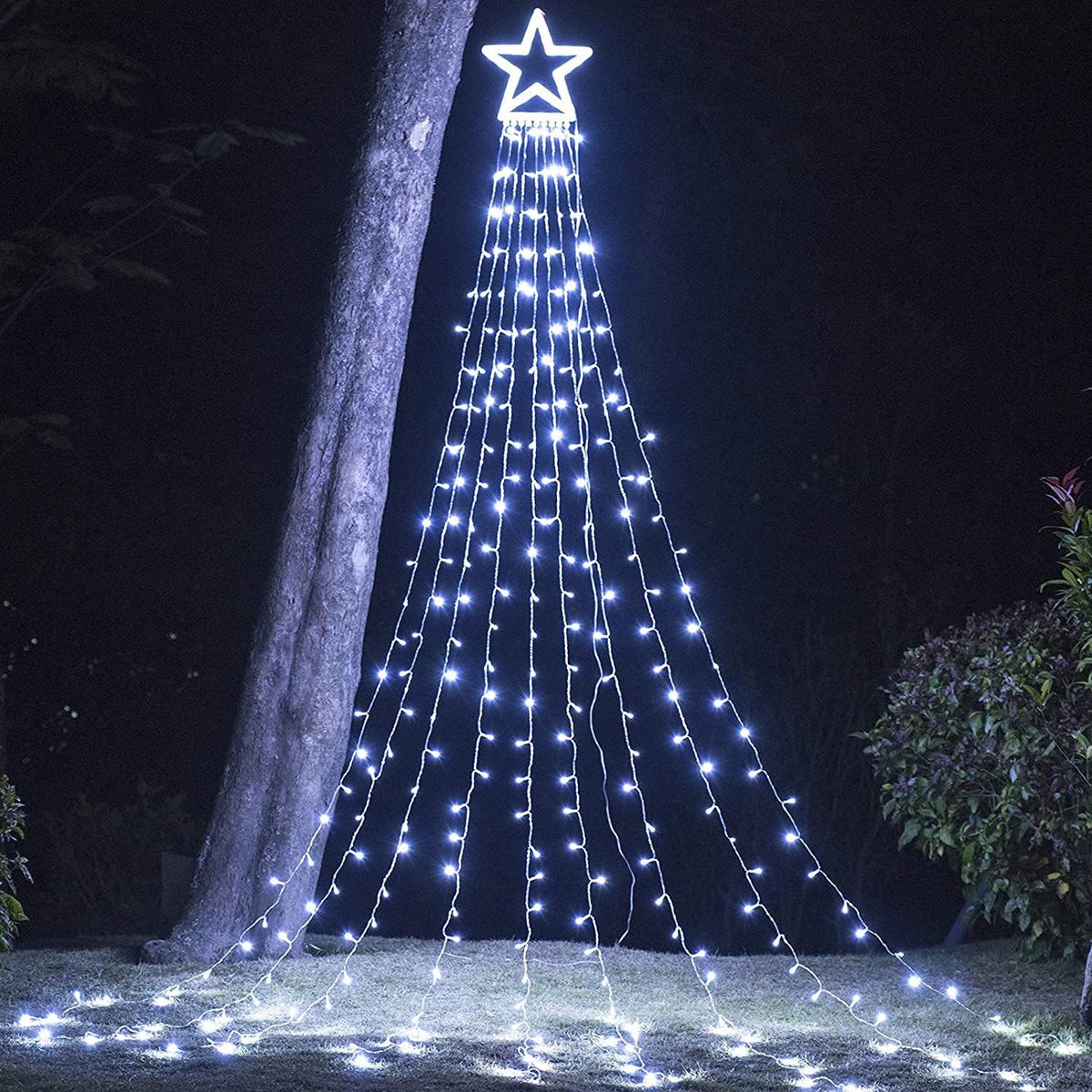 Christmas Decoration Lights, Outdoor Christmas String Lights 320 LED 11.5Ft Waterfall Tree Light with Big Star Topper
