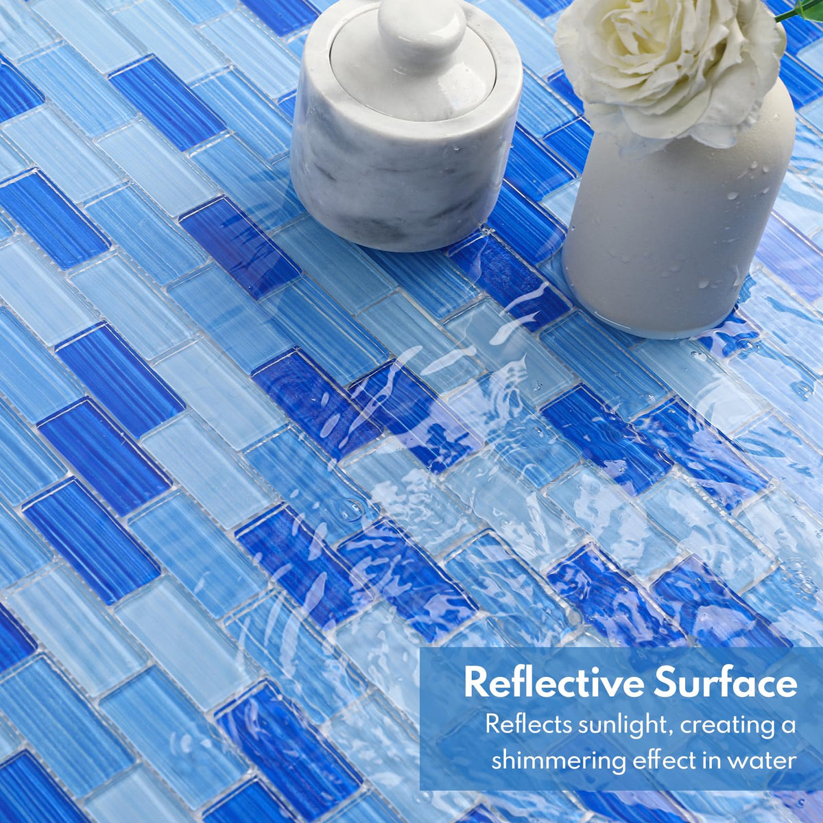 Glass Mosaic Tiles Backsplash, Swimming Pool Tiles, Bathroom Shower, Small Subway Glass Tile, Mixed Blue, 12 x12