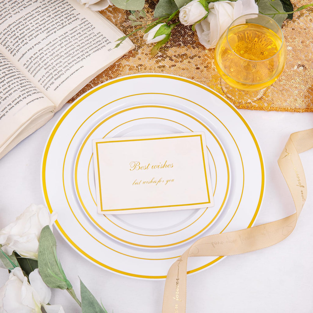 200 Pcs Gold Plastic Plates, Premium Disposable Gold Plates