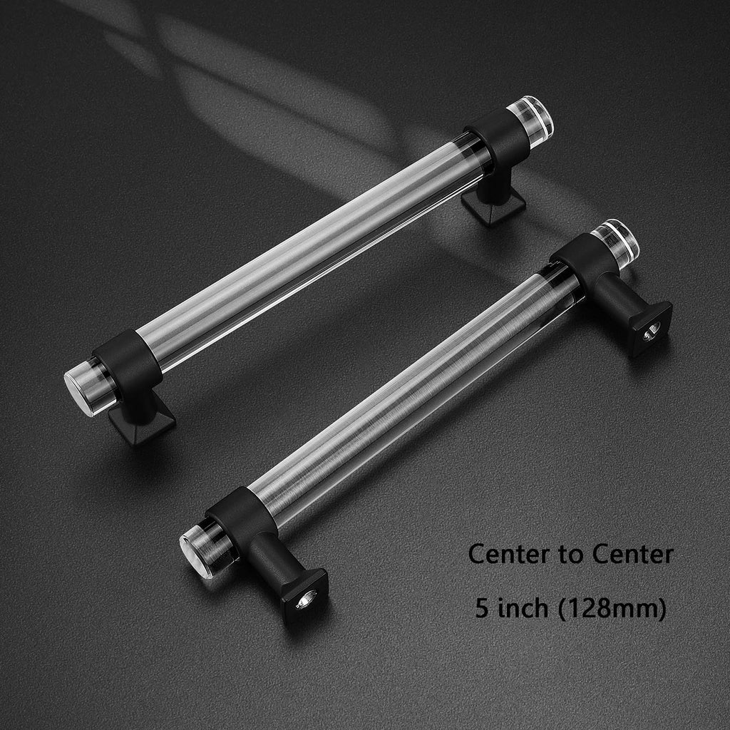 10 Pack Acrylic Cabinet Pulls 5 Inch Hole Center Kichen Cabinet Handles Black Matte Lucite Drawer Pulls Morden T Bar