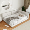 Queen Size Modern Upholstered Platform Bed with USB Ports, Floor Daybed with Wood Slat Support/Queen,Beige