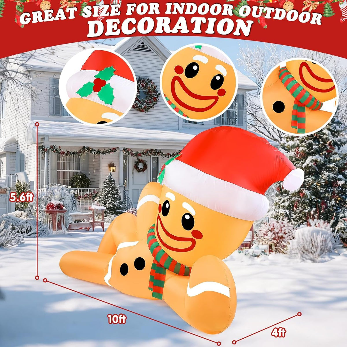 10FT Christmas Inflatables Outdoor Decoration Gingerbread Man