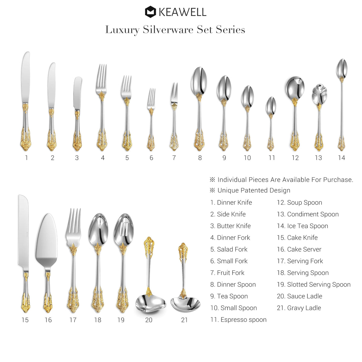 Luxury 65-Piece 18/10 Stainless Steel Flatware Set