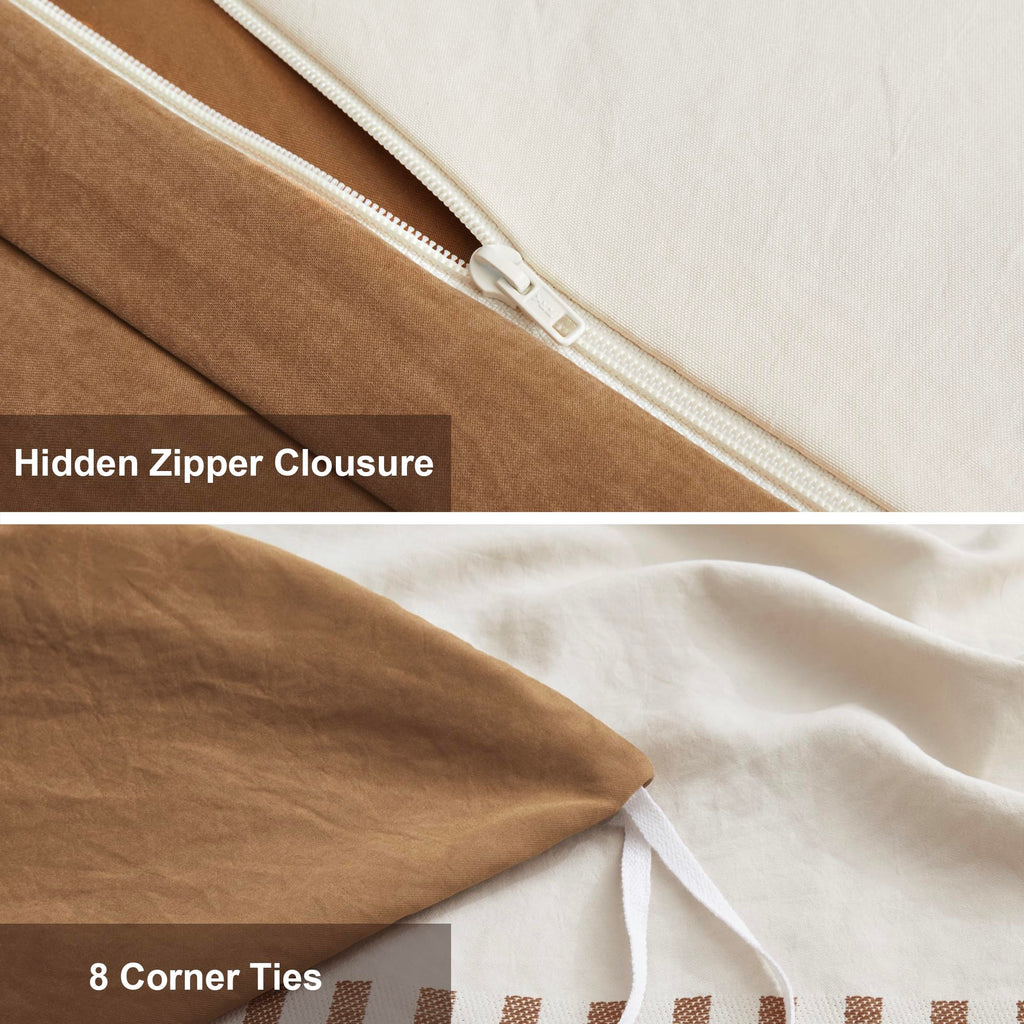 Boho Duvet Cover King Size, Beige & Terracotta, 3 Pieces