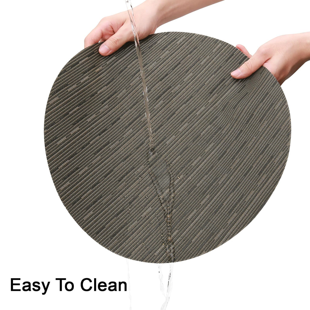 15 Inch Round Placemats Set of 6, Washable Vinyl Woven Place Mats